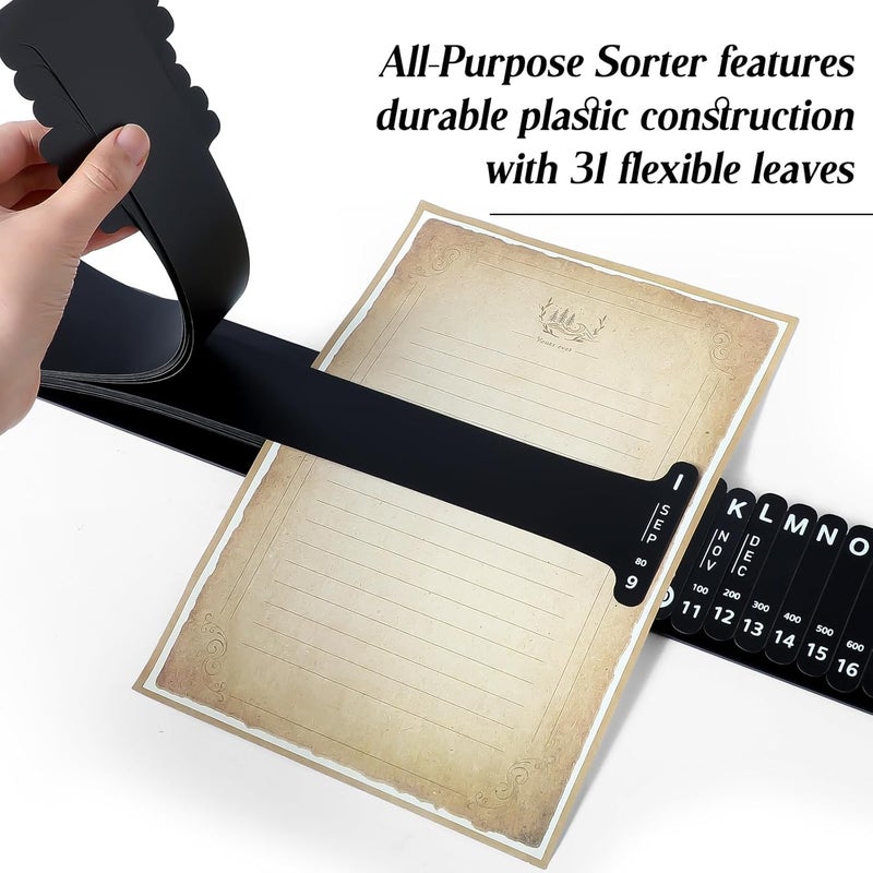 PerKoop Plastic All Purpose Document Sorter Alphabetical File Organizer Compact Upright Space Saving Paper Organizer for File Office, Black, 2.52 x 23.5 inches(2 Sets) - Image 5